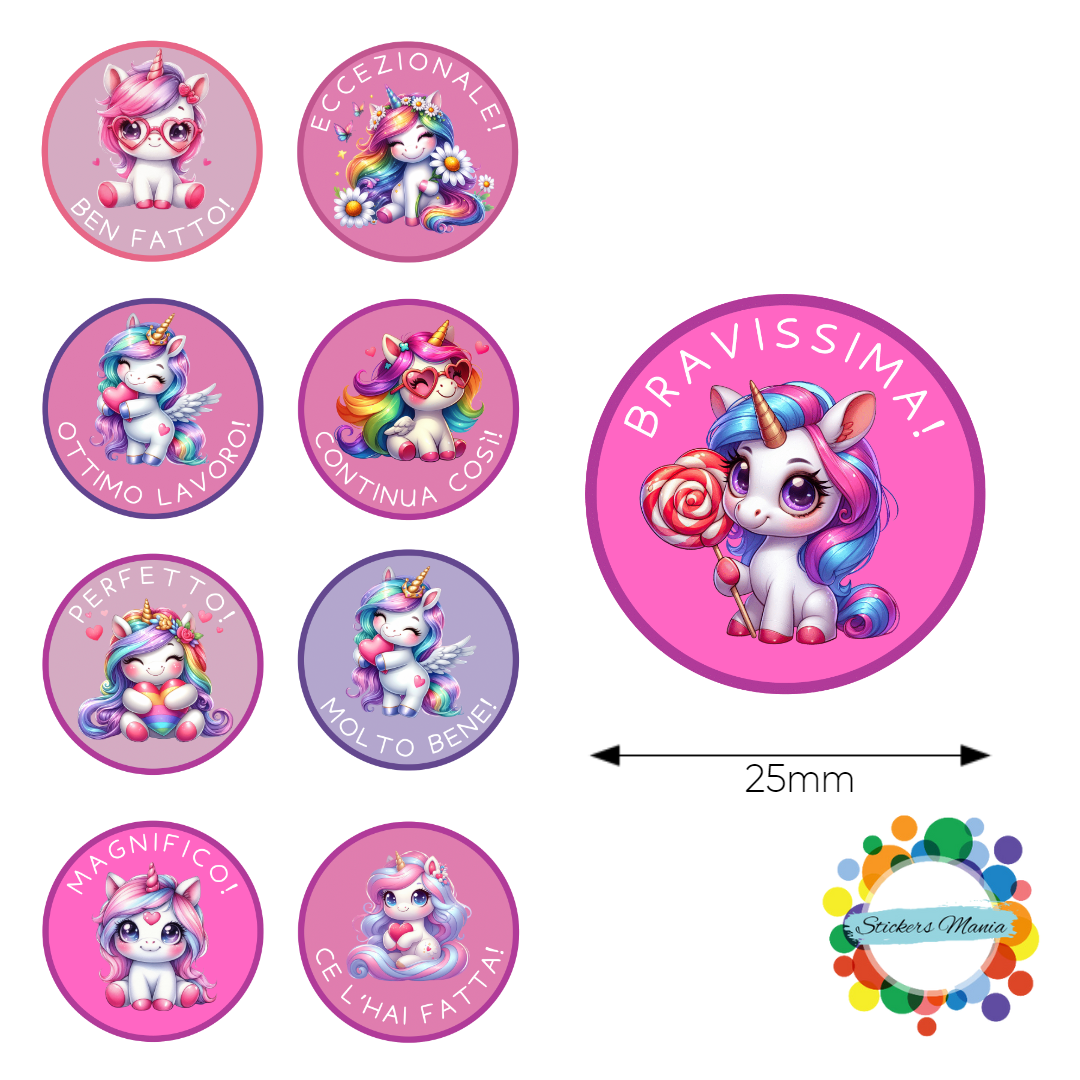 Sticker Motivazionali in italiano UNICORNI - Adesivi Ricompensa