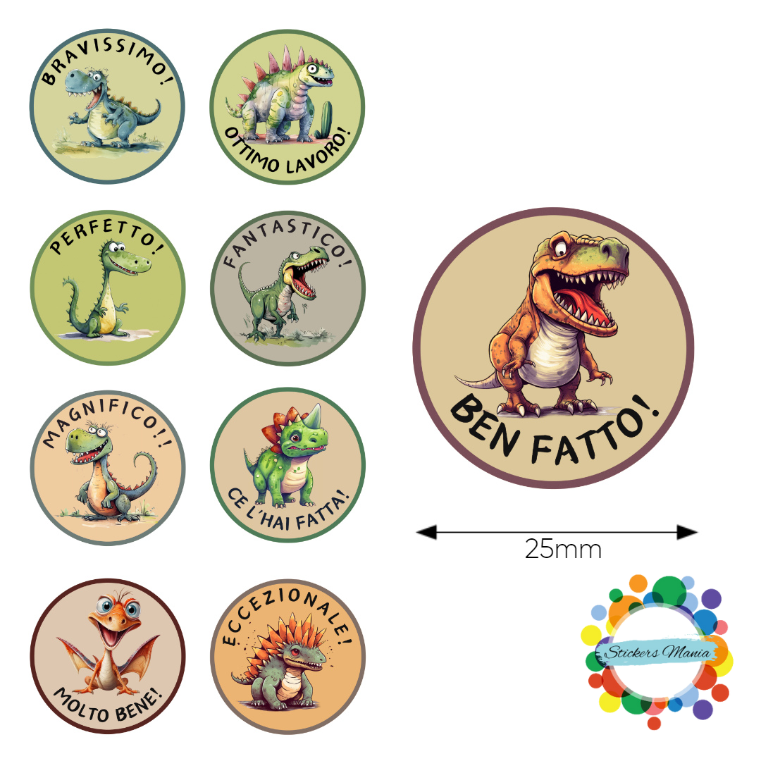 Sticker Motivazionali in italiano DINOSAURI - Adesivi Ricompensa
