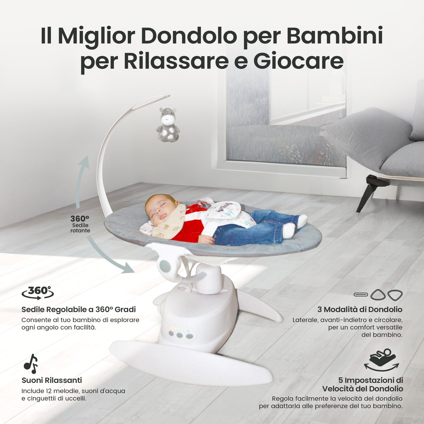 Sdraietta neonato elettrica con musica + mussole in omaggio