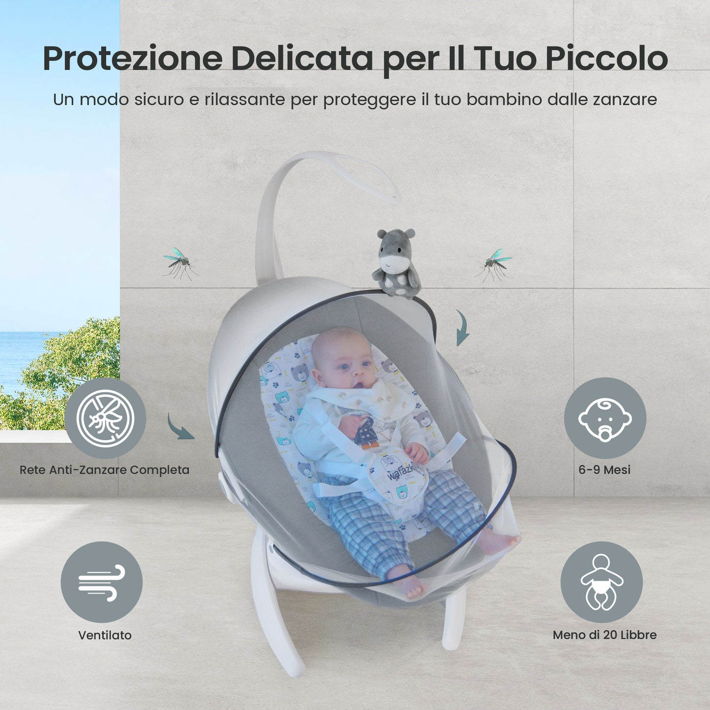 Sdraietta neonato elettrica con musica + mussole in omaggio