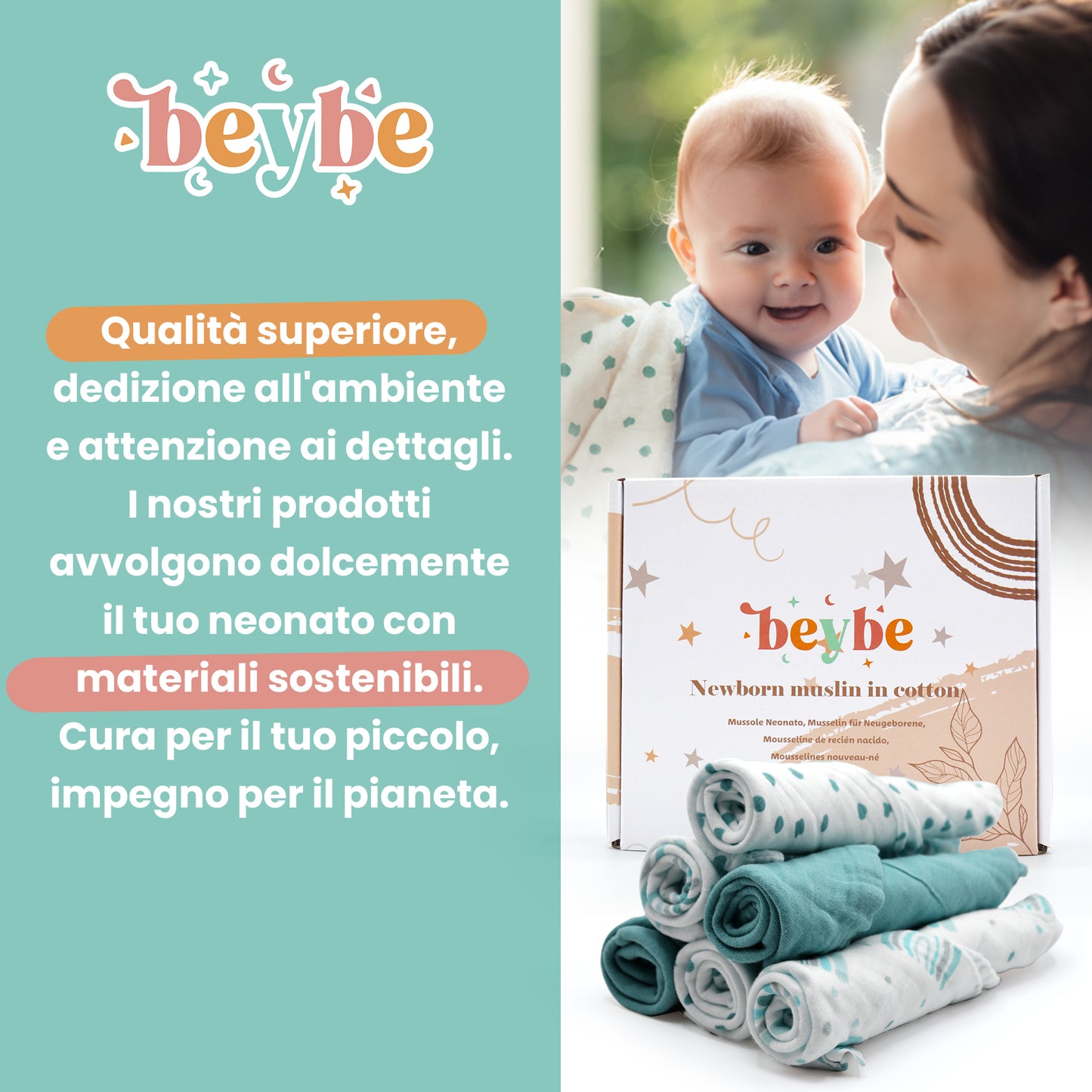 Mussole neonato 100% cotone - 30x30cm