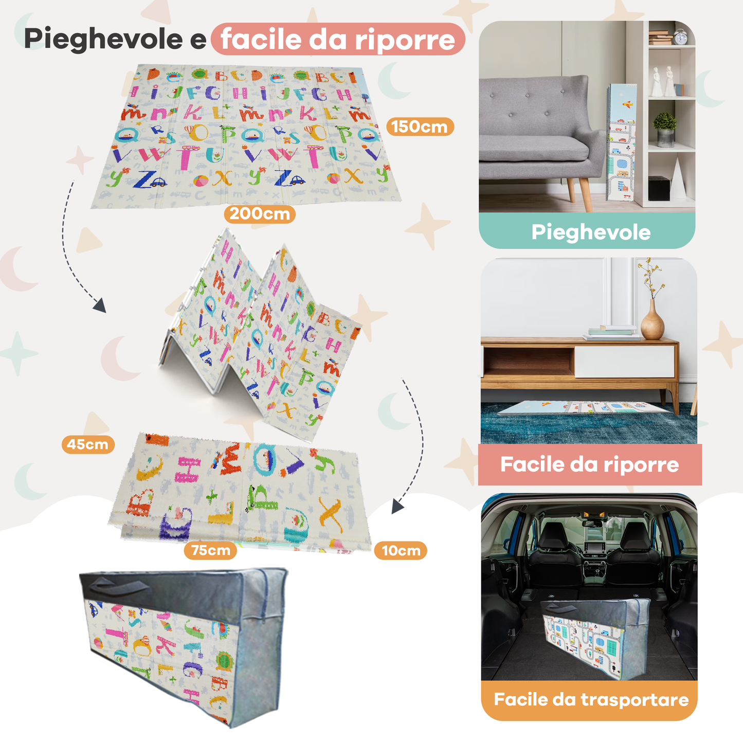 Tappetino gioco per neonati con Lettere e Animali