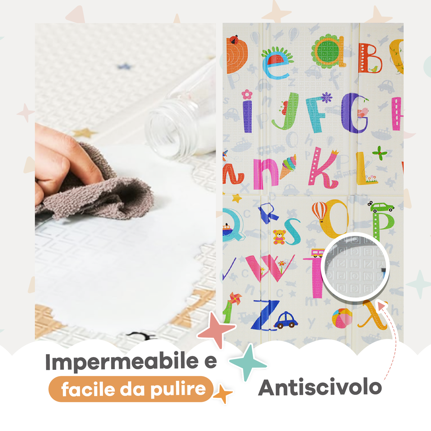 Tappetino gioco per neonati con Lettere e Animali