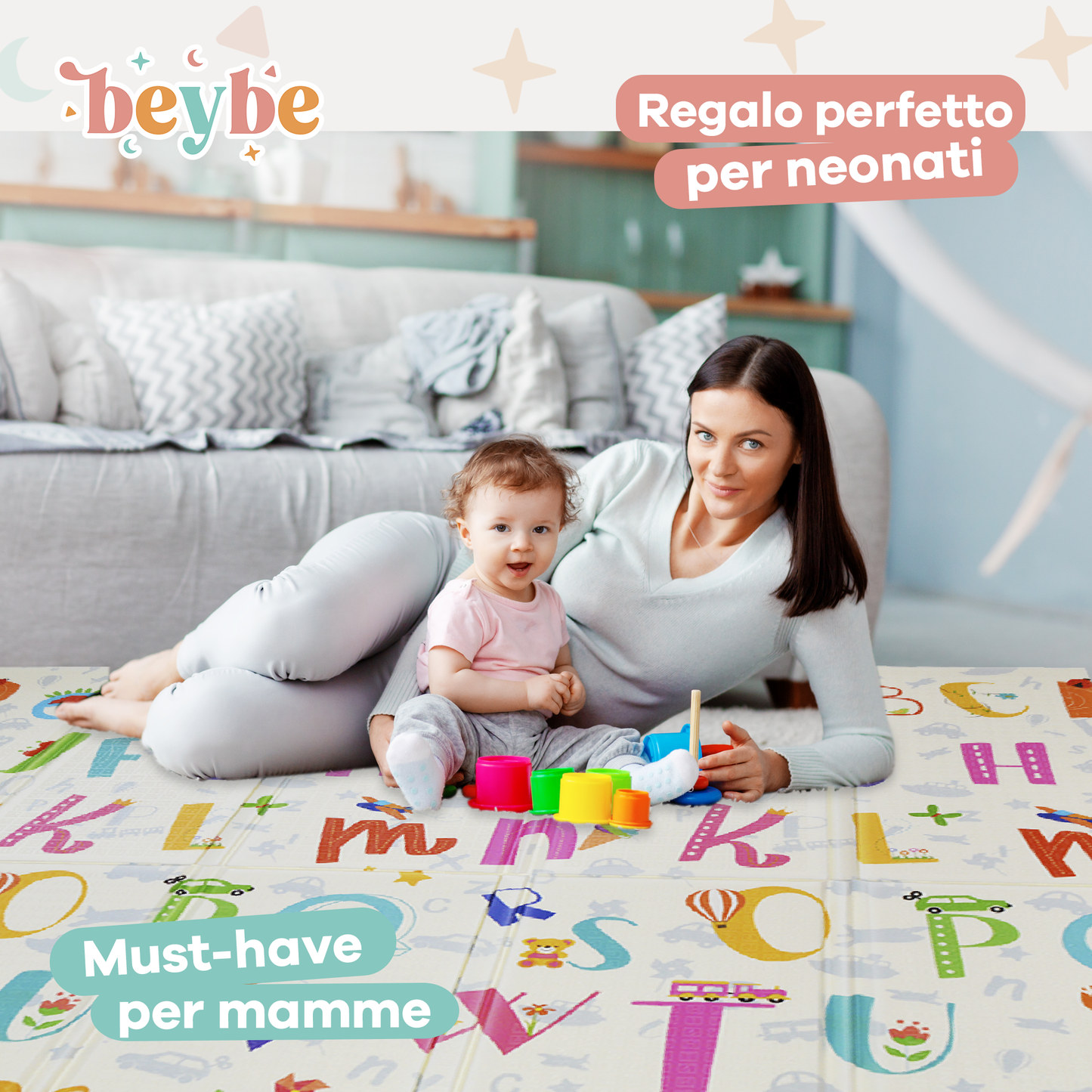 Tappetino gioco per neonati con Lettere e Animali