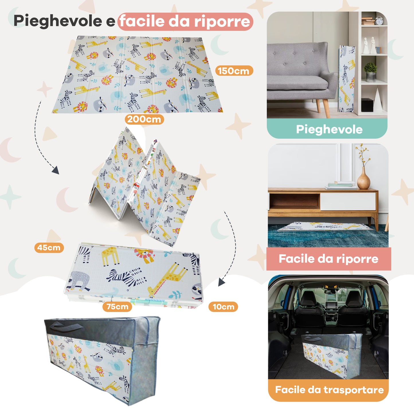 Tappetino gioco per neonati con Animali e Design