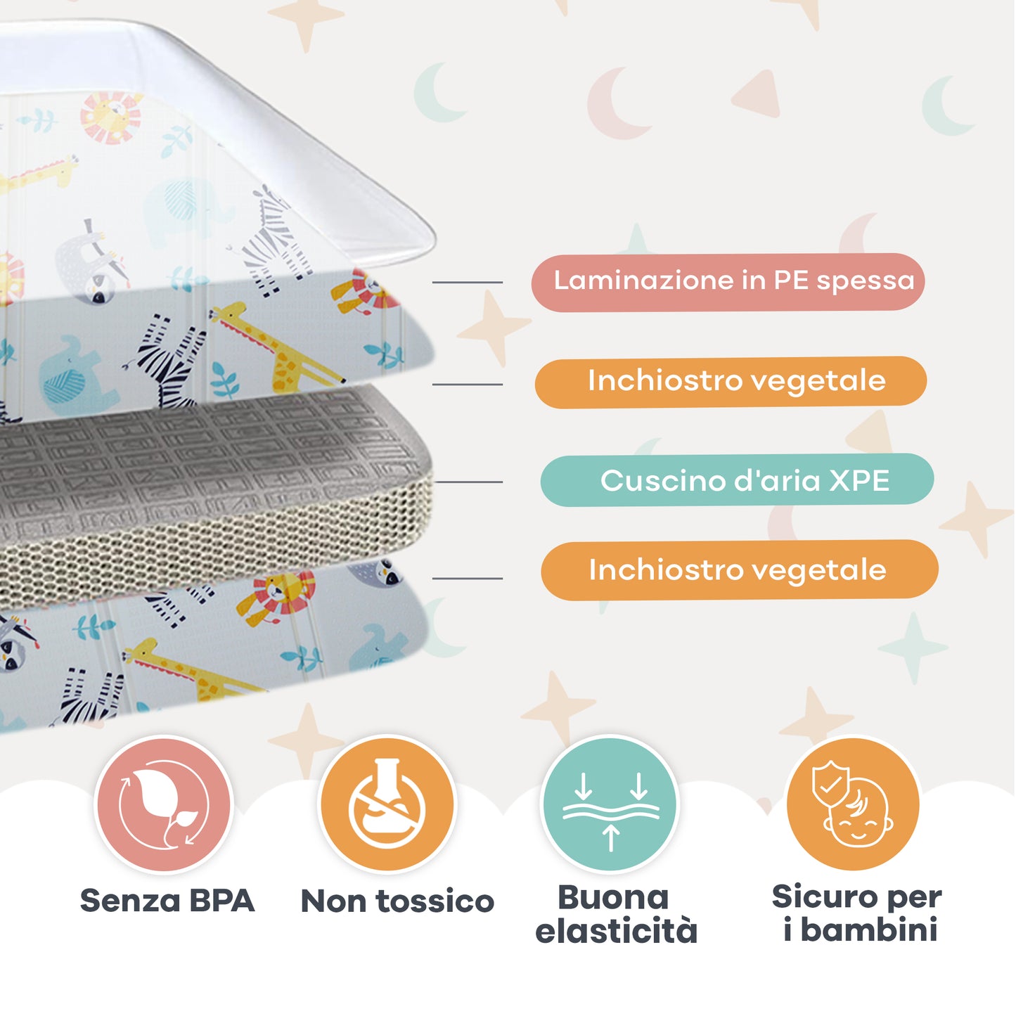 Tappetino gioco per neonati con Animali e Design