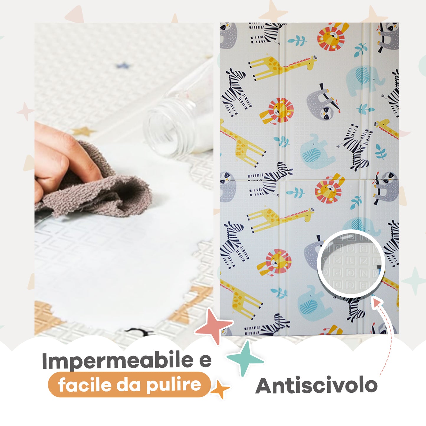 Tappetino gioco per neonati con Animali e Design