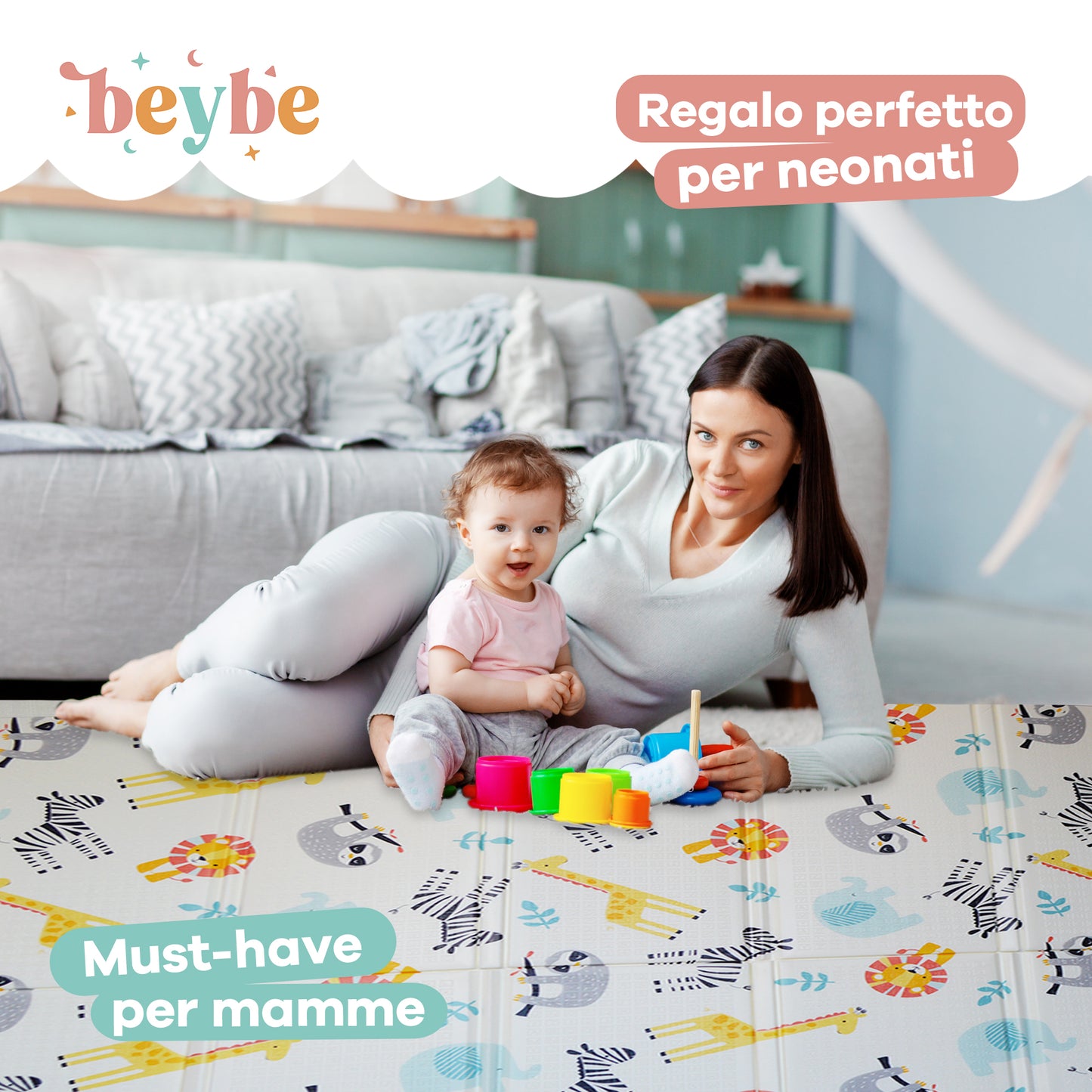 Tappetino gioco per neonati con Animali e Design