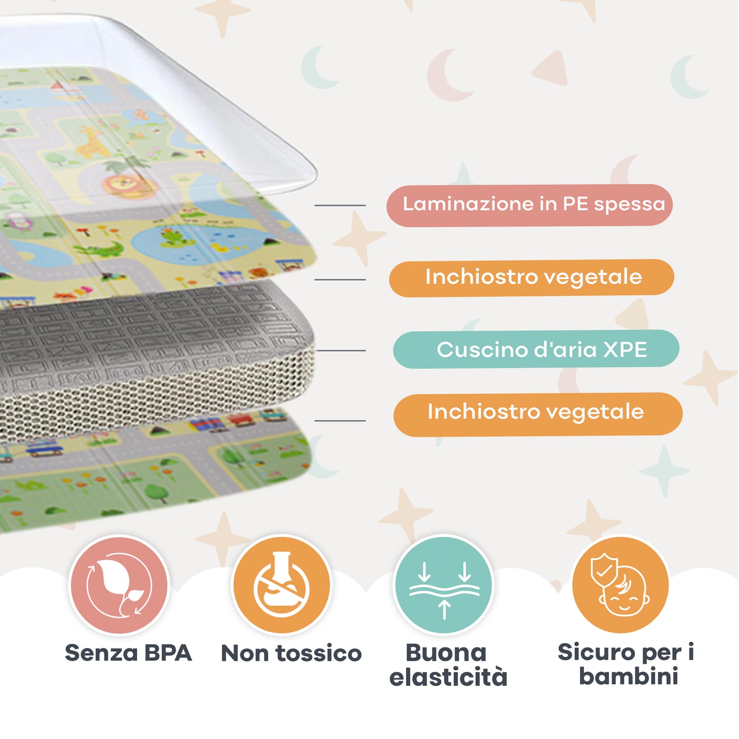 Tappetino gioco per neonati con Zoo e Colline