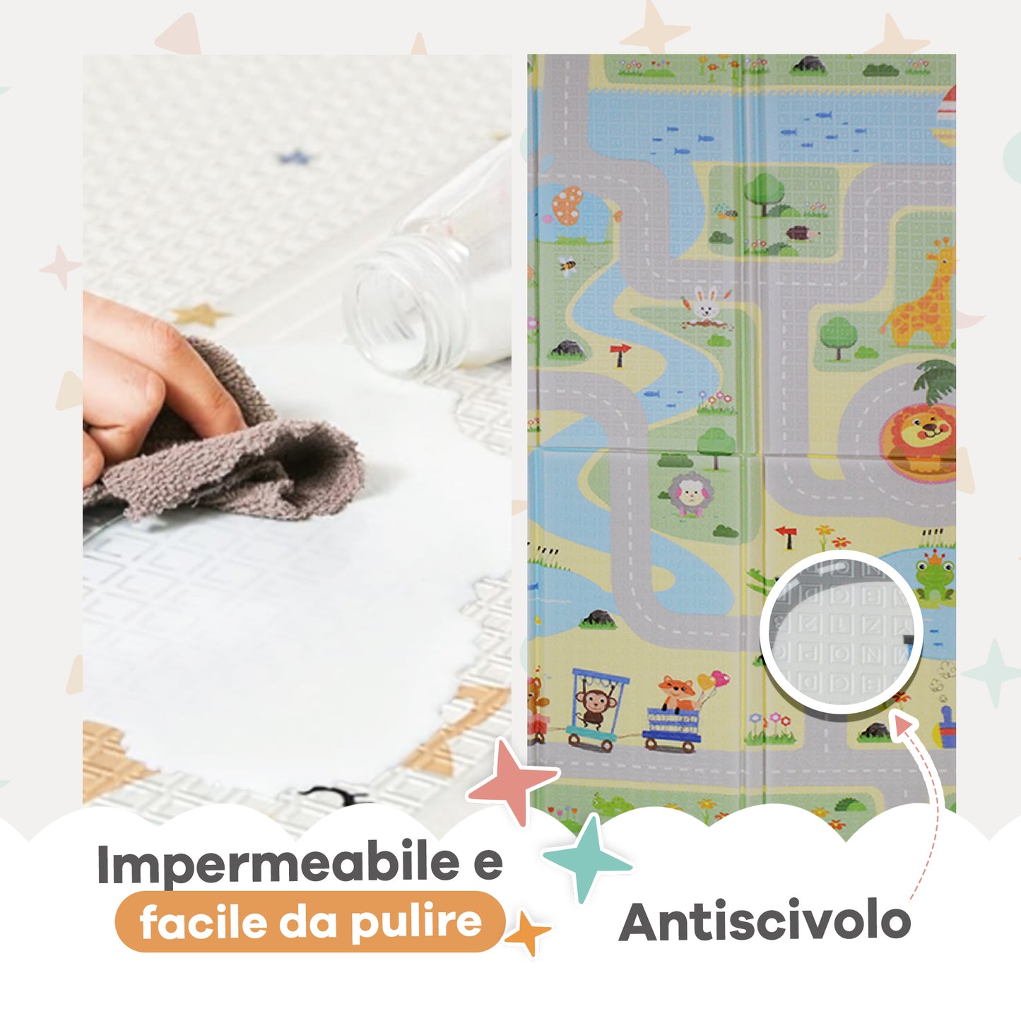 Tappetino gioco per neonati con Zoo e Colline