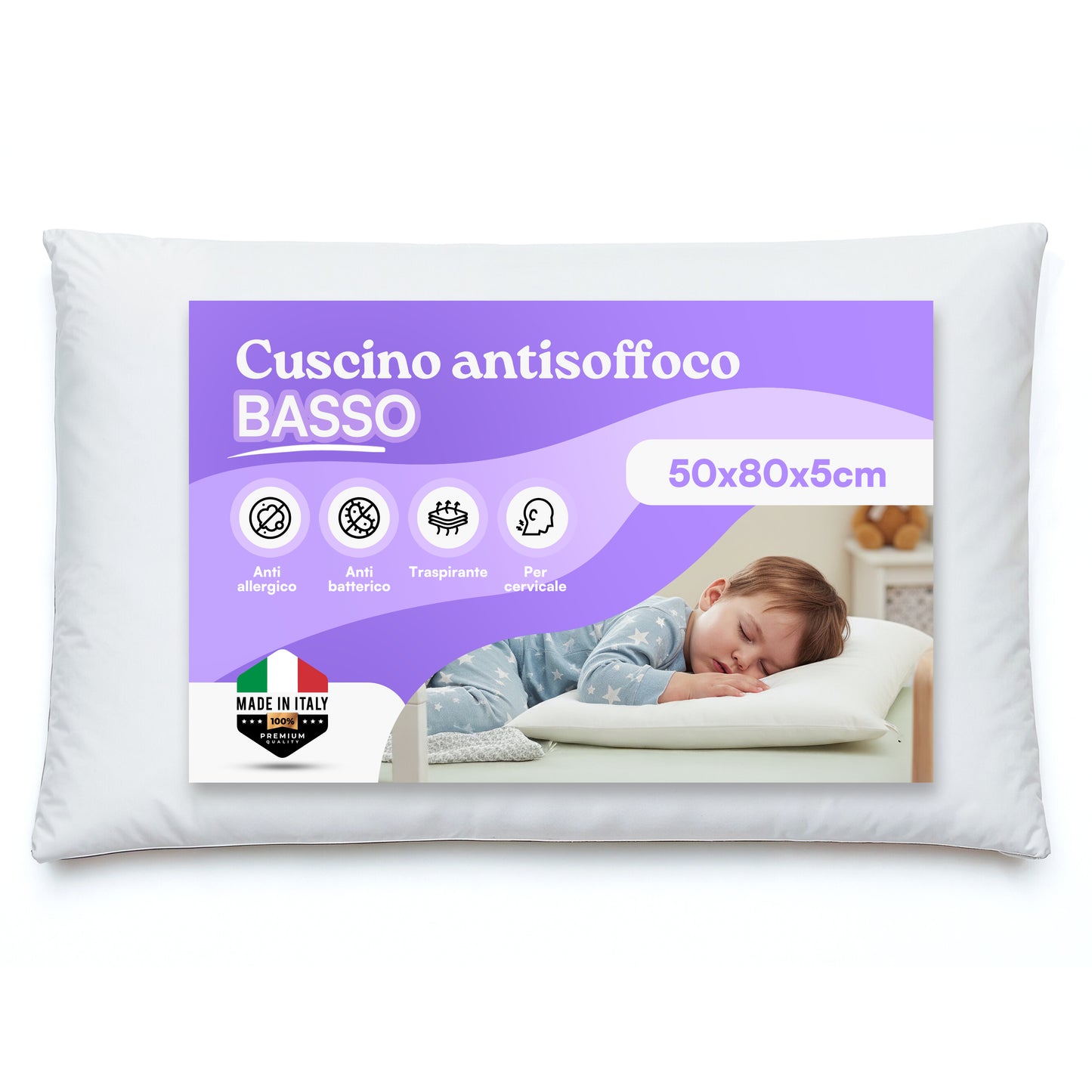Cuscino Basso per Dormire 50x80 Altezza solo 5 cm