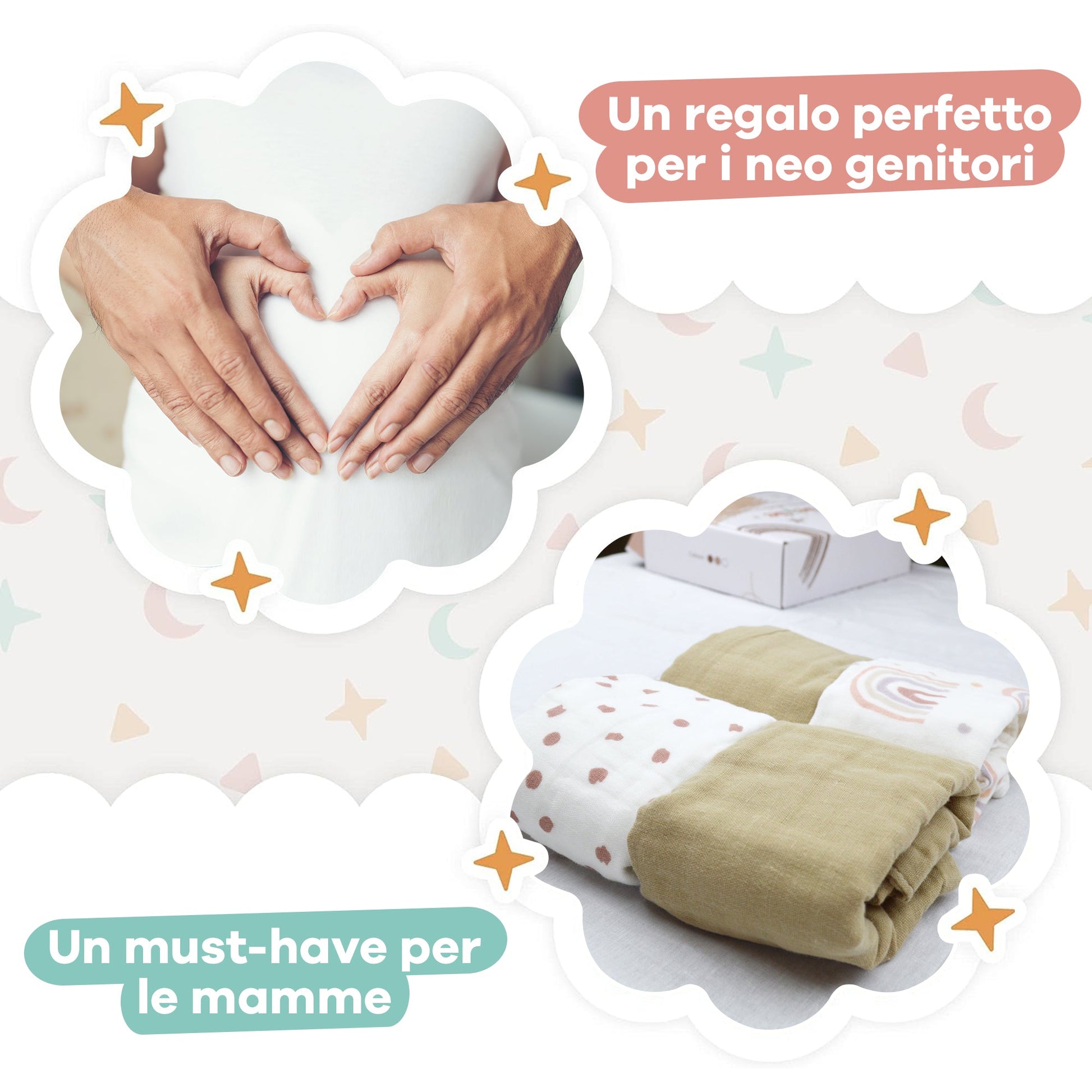 Set 4 Mussole In Cotone Biologico Per Neonati - 64x64cm, Certificato GOTS (Pesca E Crema) - Foto 7